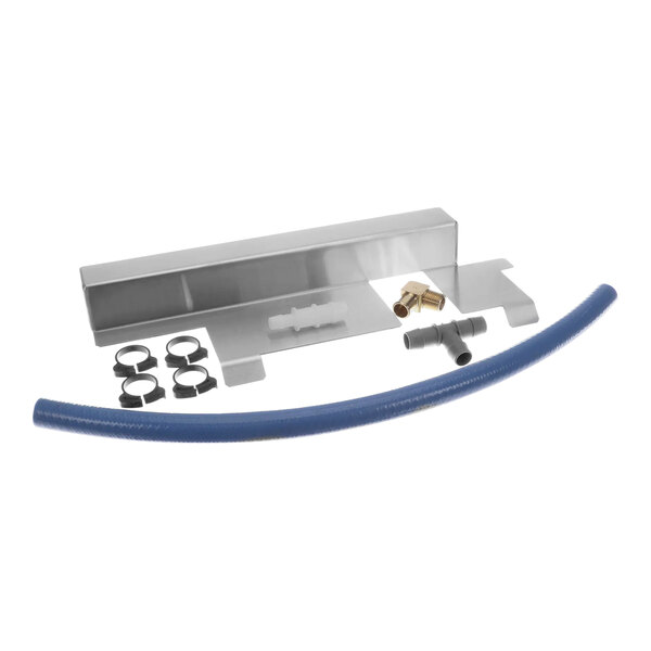 An AccuTemp drain kit metal piece with blue and metal parts.