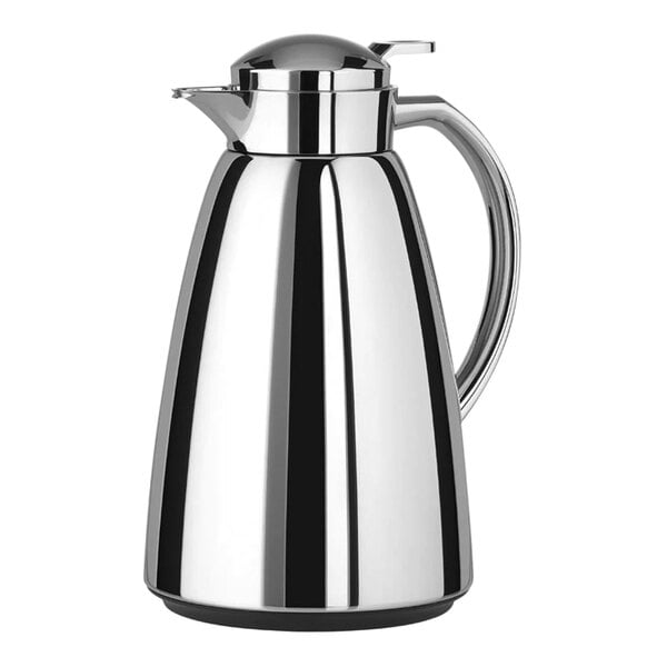 A silver metal EMSA Campo coffee carafe with a handle.