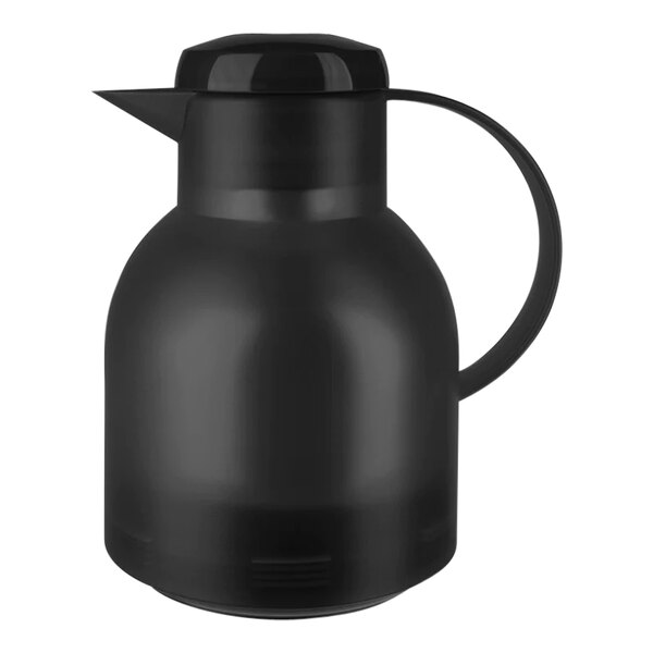 A black plastic carafe with a handle.