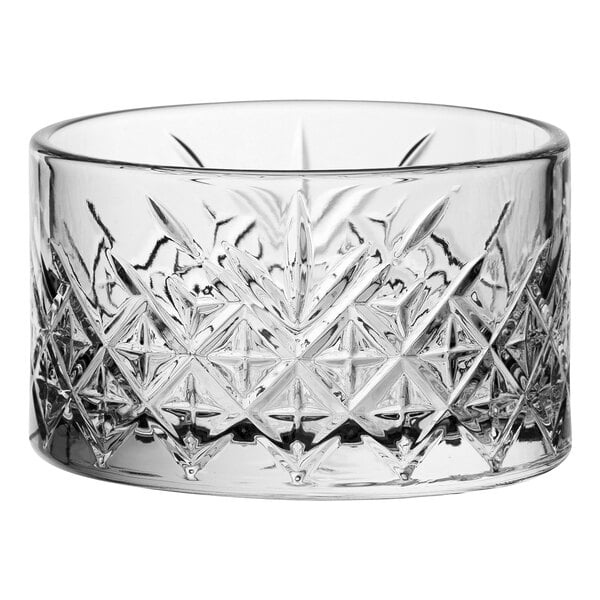 A Pasabahce clear glass bowl with a diamond pattern.