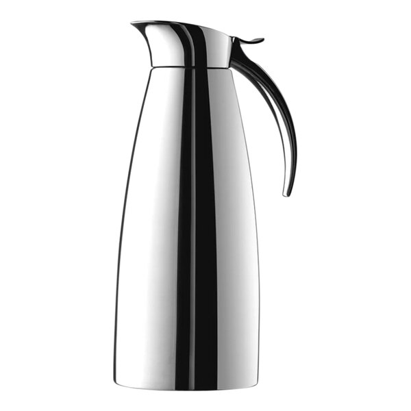 A silver stainless steel EMSA coffee carafe with a handle.