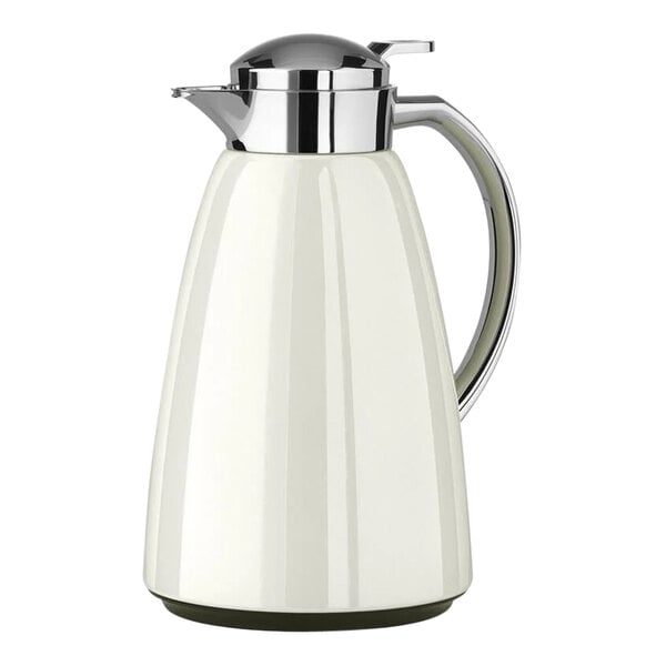 A white and silver EMSA Campo coffee carafe with a stainless steel Quick Tip closure.