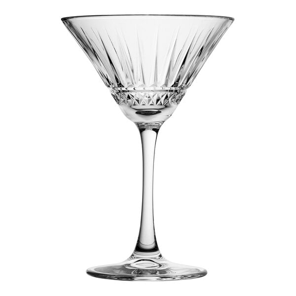 A Pasabahce Elysia martini glass with a curved stem and crystal rim.