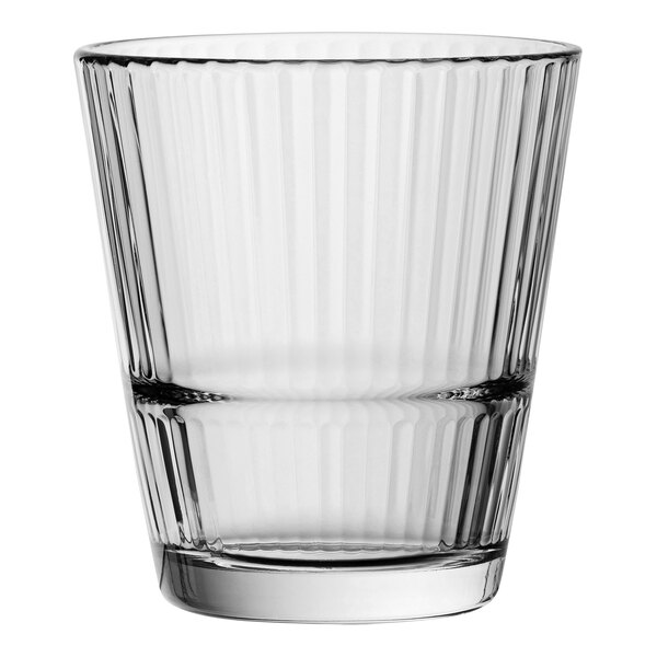 A Pasabahce clear glass tumbler with a ribbed rim.