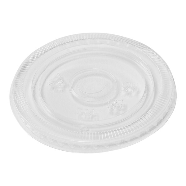 A clear plastic lid with a circle.