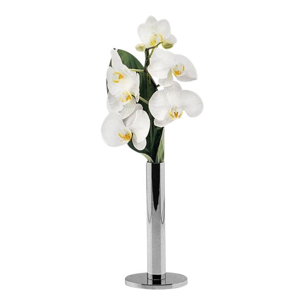 A white orchid in a stainless steel Hepp Profile vase.