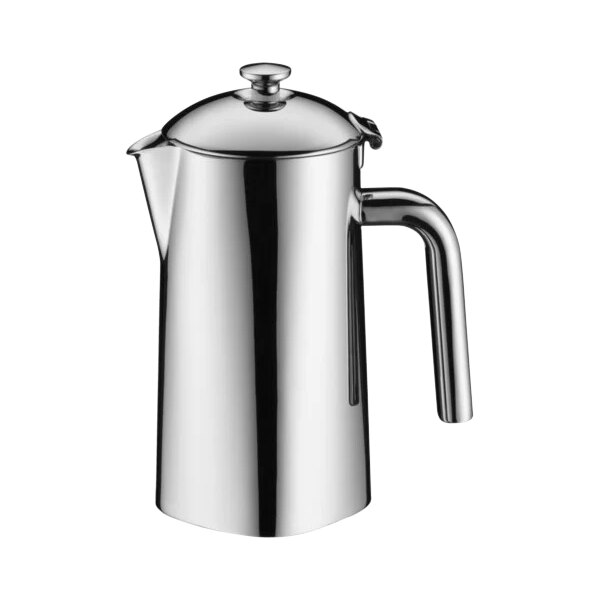 A silver double-walled stainless steel WMF coffee pot with a handle.