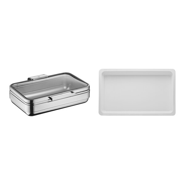 Hepp by BauscherHepp Arte Full Size Rectangular Stainless Steel Induction Chafing Dish and (3) Porcelain Inserts 57.0022.6011