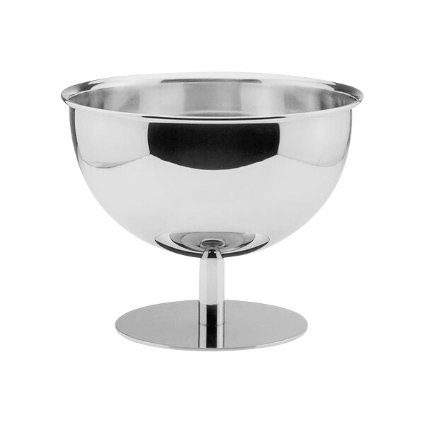 A Hepp stainless steel wine and champagne bowl on a stand.