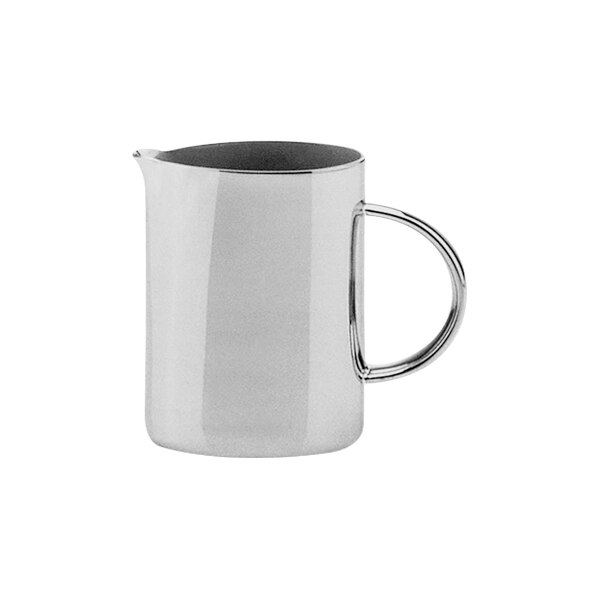 A white stainless steel Hepp Profile creamer with a handle.