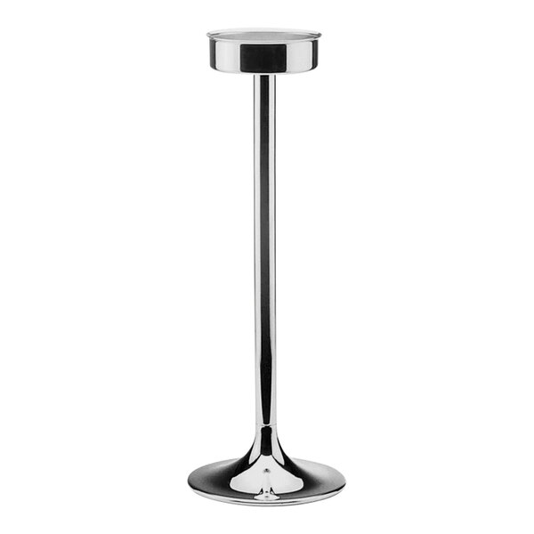 A Hepp stainless steel wine cooler stand with a round metal base.