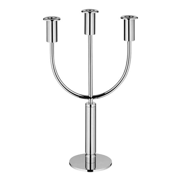 A silver stainless steel WMF candelabra with three arms.