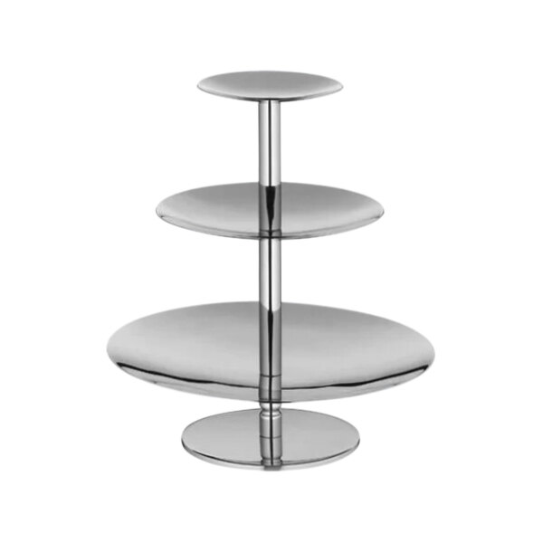 A silver three tiered metal stand by WMF.