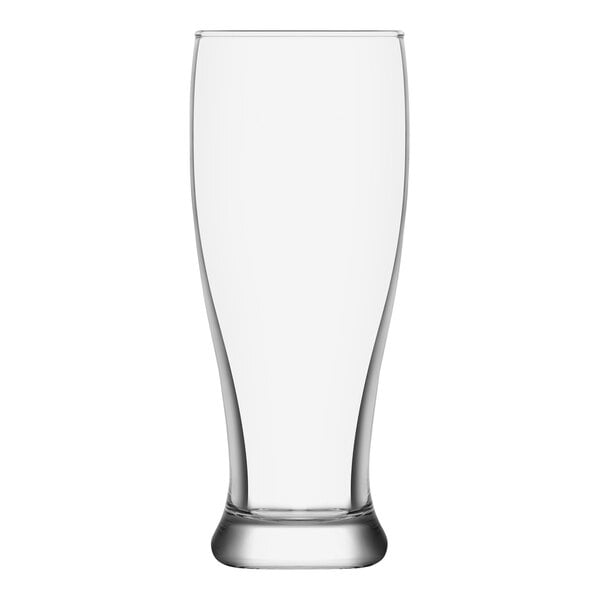 A clear RAK Youngstown Pilsner glass with a white background.