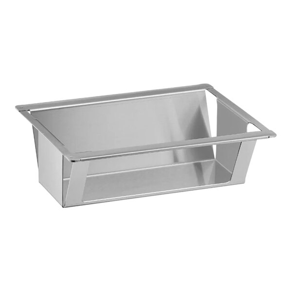 A stainless steel WMF burner holder for a chafer on a metal tray.