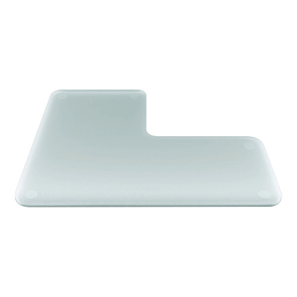 A satin glass L-shaped plate with a corner.