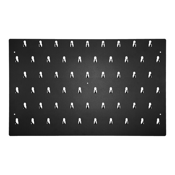A black rectangular metal plate with holes for keys.