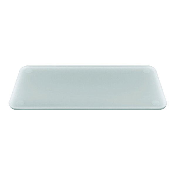 A close-up of a rectangular satin glass plate.