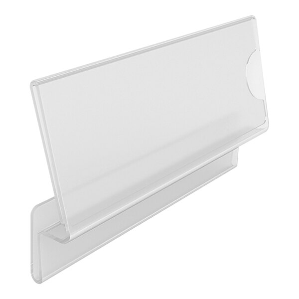 A clear plastic WMF by BauscherHepp label holder with a hole in the middle.