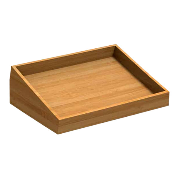 A Rosseto Modulite bamboo shelf box with a triangular top on a table.