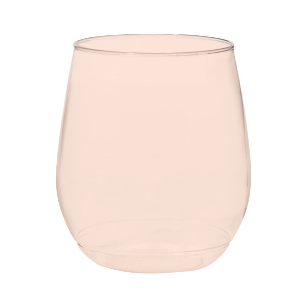A clear Tossware plastic wine glass on a white background.