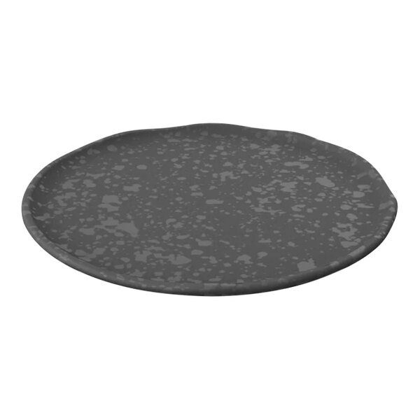 A Dalebrook gray melamine plate with a speckled surface.