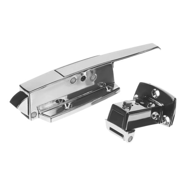 A close-up of a Component Hardware chrome plated door latch.