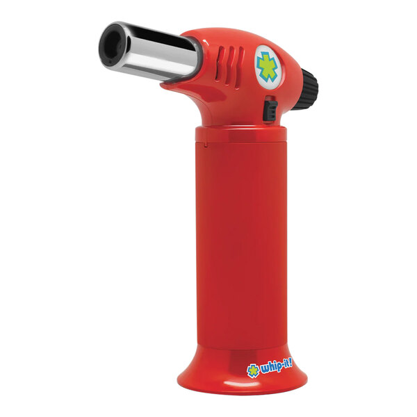 A red Whip-It Ion butane torch with a black and white handle.