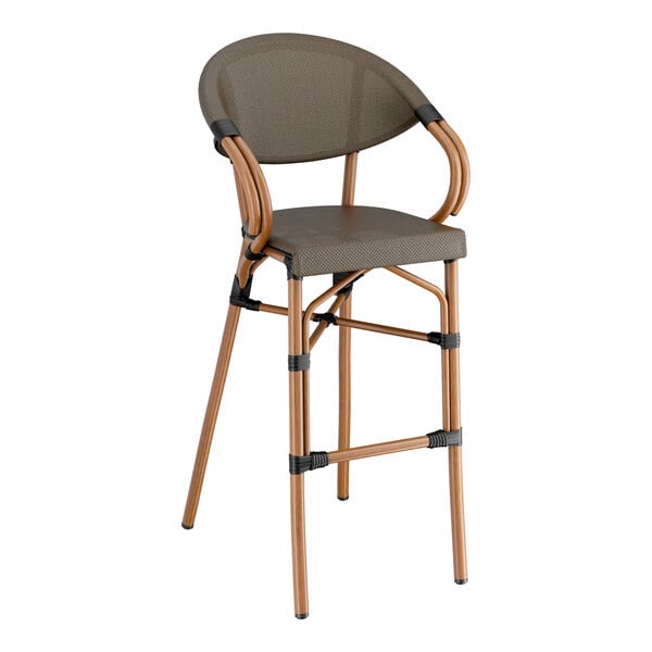 Lancaster Table & Seating Brown Teslin Outdoor Arm Barstool