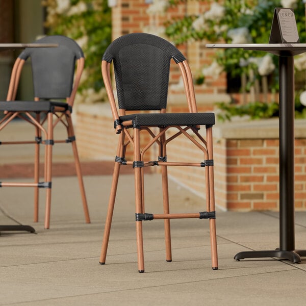 Lancaster Table & Seating Bistro Series Black Teslin Outdoor Side Barstool
