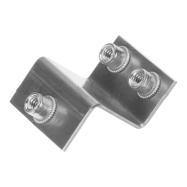 A pair of stainless steel Garland fire plate support brackets with screws.