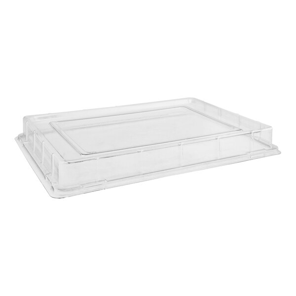 A Front of the House clear PET plastic platter lid.