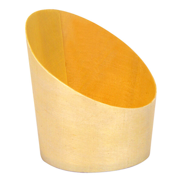 A wooden container with a yellow slanted surface.
