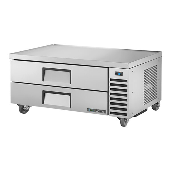 A stainless steel True refrigerated chef base with 2 drawers.
