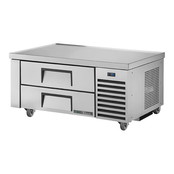 A True stainless steel refrigerated chef base with 2 drawers.