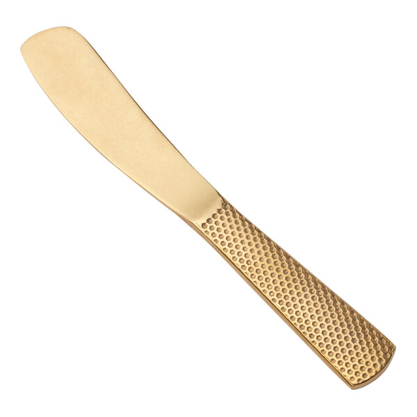 An American Metalcraft 6" Hammered Gold Vintage Stainless Steel Spreader with a white background.
