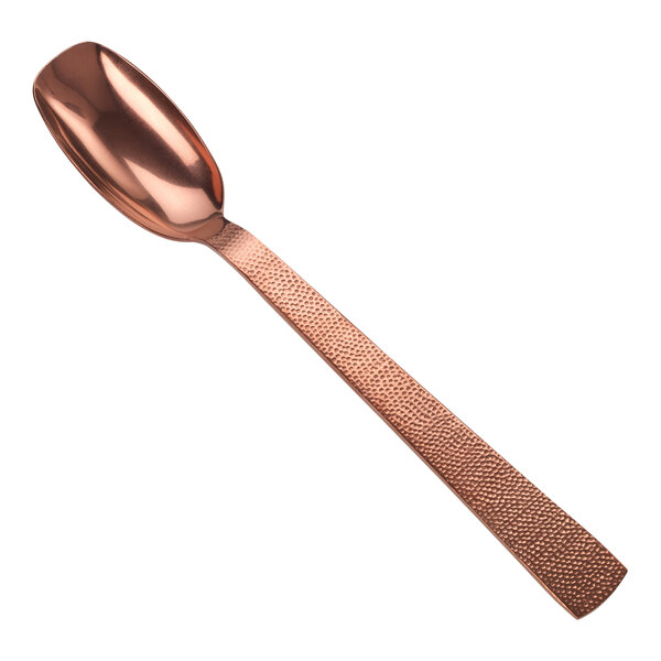 An American Metalcraft stainless steel serving spoon with a hammered bronze handle.