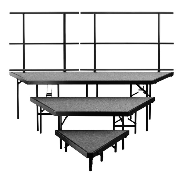 National Public Seating 3-Level Gray Carpet Seated Riser Pie Set with Guardrails
