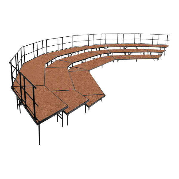 A National Public Seating choral riser stage set with guardrails.