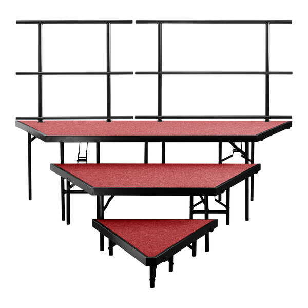 National Public Seating 3-Level Red Carpet Seated Riser Pie Set with Guardrails