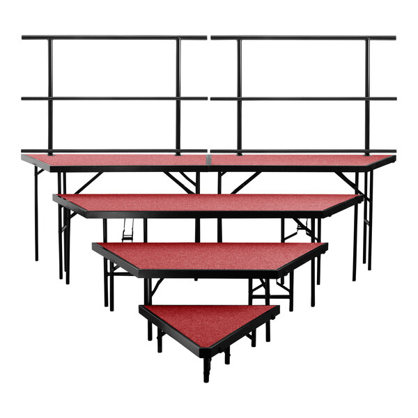 National Public Seating 111" x 133" 4-Level Red Carpet Seated Riser Pie Set with Guardrails