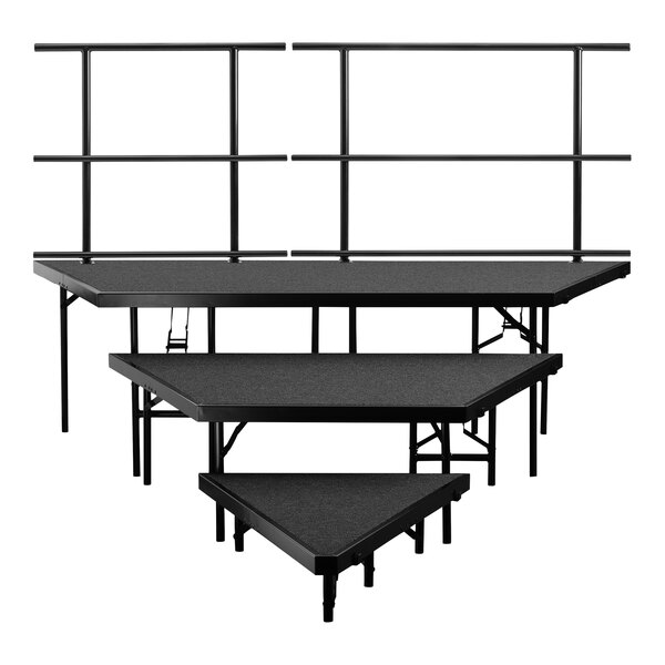 National Public Seating 3-Level Black Carpet Seated Riser Pie Set with Guardrails