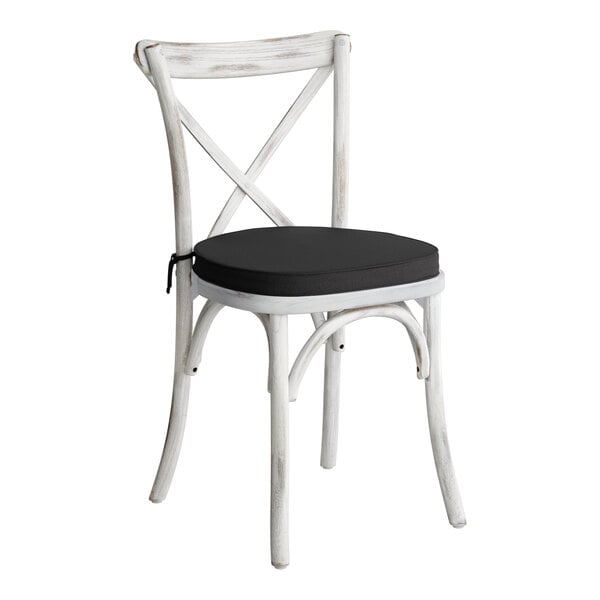 Lancaster Table & Seating Vineyard Series Rustic White Outdoor Cross Back Chair with 2" Black Linen Cushion