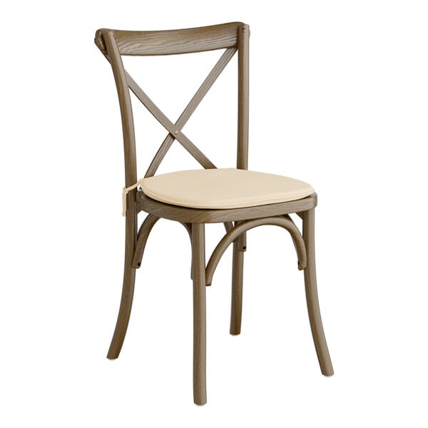 Lancaster Table & Seating Vineyard Series Espresso Outdoor Cross Back Chair with 1" Beige Linen Cushion