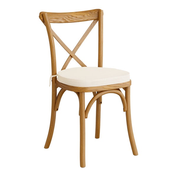 Lancaster Table & Seating Vineyard Series Vintage Outdoor Cross Back Chair with 2" Ivory Linen Cushion