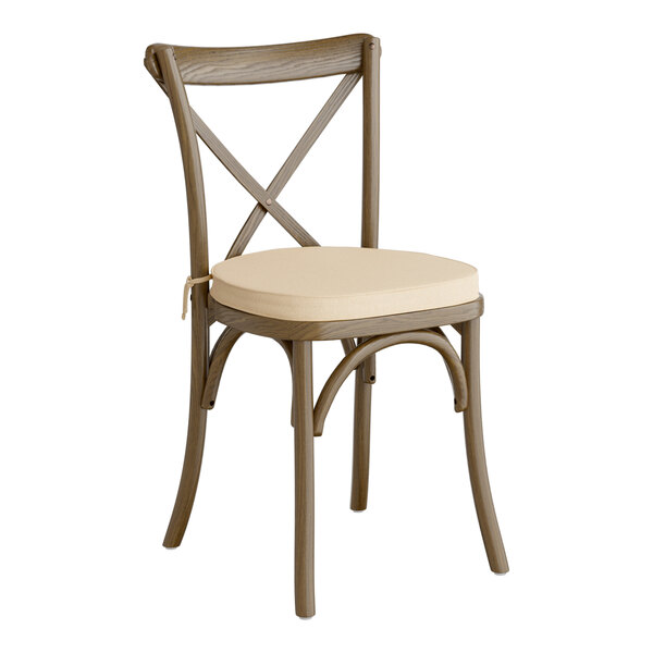 Lancaster Table & Seating Vineyard Series Espresso Outdoor Cross Back Chair with 2" Beige Linen Cushion