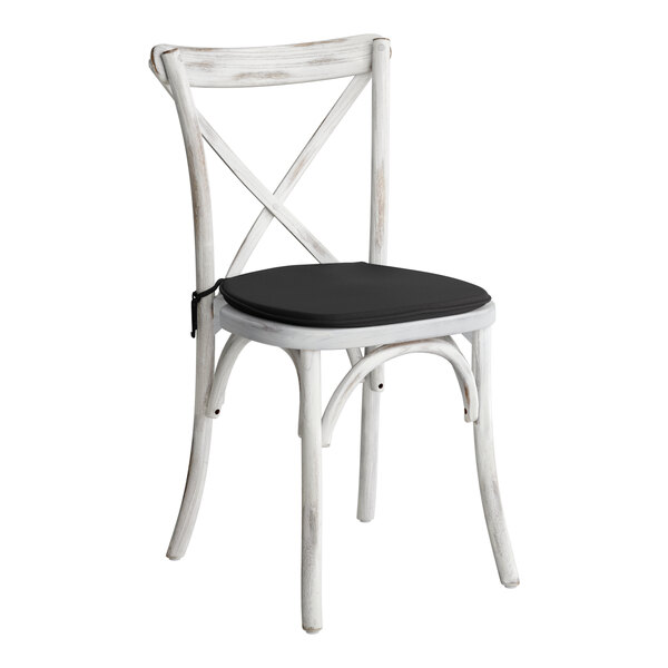 Lancaster Table & Seating Vineyard Series Rustic White Outdoor Cross Back Chair with 1" Black Linen Cushion