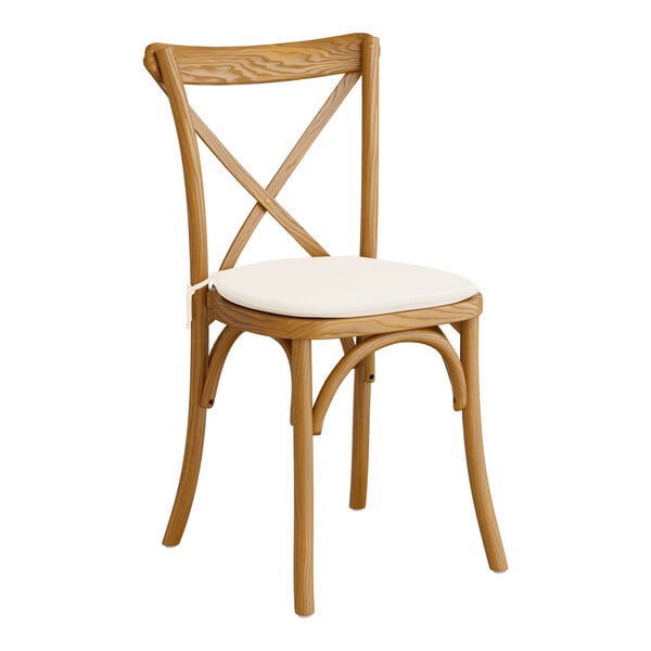 Lancaster Table & Seating Vineyard Series Vintage Outdoor Cross Back Chair with 1" Ivory Linen Cushion