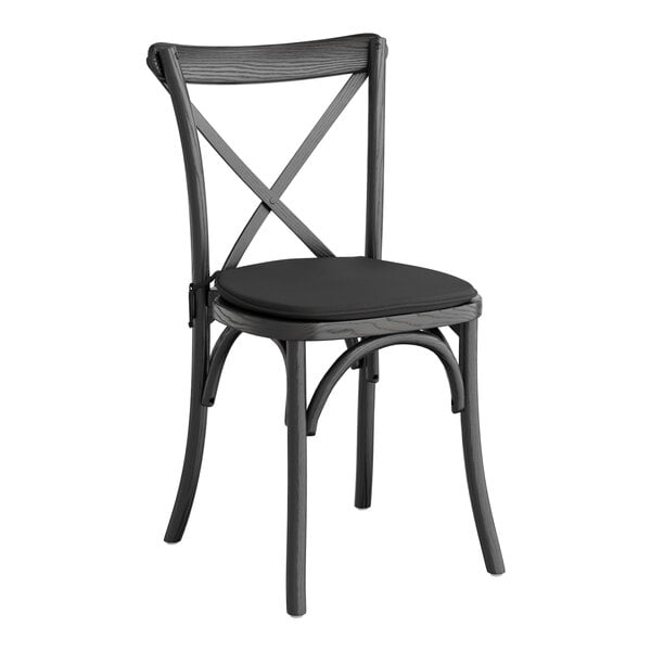 Lancaster Table & Seating Vineyard Series Black Outdoor Cross Back Chair with 1" Black Linen Cushion