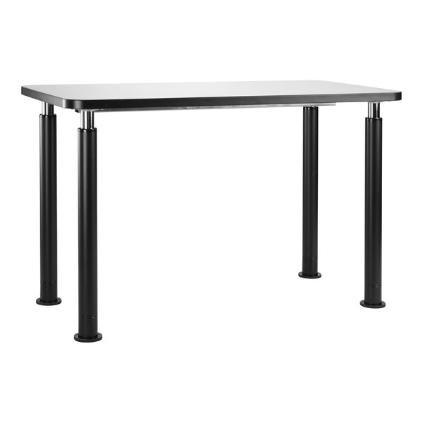 A black rectangular National Public Seating science lab table with black metal legs.